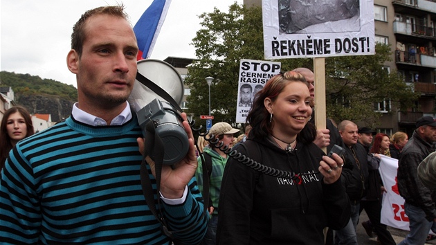 Na demonstraci v Ústí nad Labem nemohl chybět ani organizátor některých