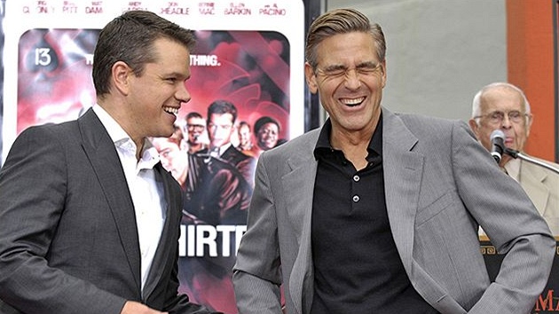 Matt Damon a George Clooney na Chodníku slávy v Los Angeles - premiéra filmu