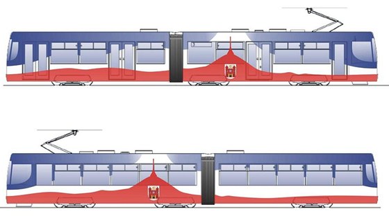 Jeden ze tí vítzných návrh na novou podobu tramvají. Jeho autory jsou