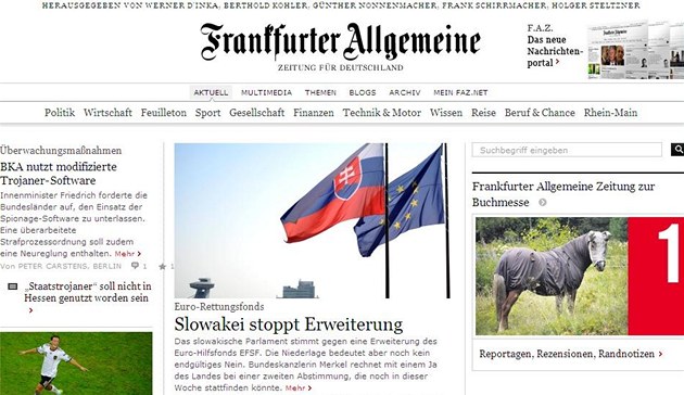 Slovensko zastavilo navý�ení, pí�e n�mecký Frankfurter Allgemeine. (12. �íjna 2011)