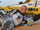 David Pabiška s motocyklem při Rallye Dakar.