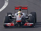 Lewis Hamilton s mclarenen v korejské kvalifikaci voz formule 1.