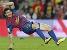 Barcelonský útoník Lionel Messi bhem zápasu se Sevillou, v nm Barcelona