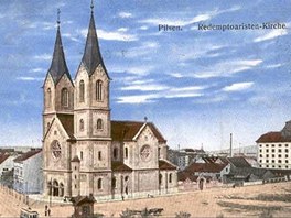 Historick kresba plzeskho kostela sv. Jana Nepomuckho