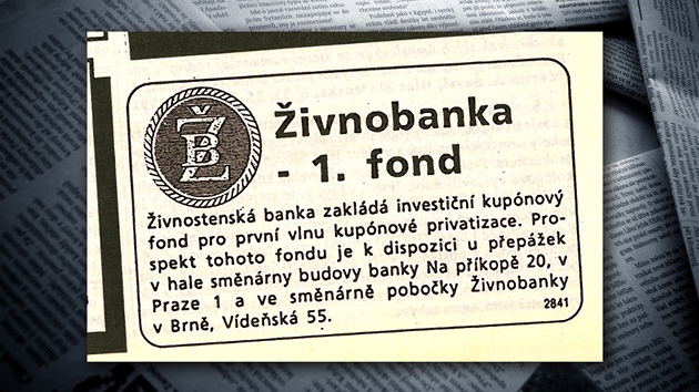 Inzerce investiního fondu ivnobanky ped první vlnou kupónové privatizace