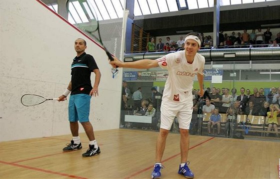 Squash: Jan Koukal (vpravo) a Wael El Hindi - Squashová exhibice v Praze: Jan