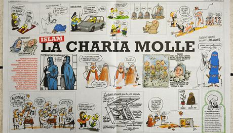 Dvojstrana z poslednho vydn satirickho asopisu Charlie Hebdo (2. listopadu