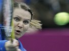 RETURN. Lucie afáová ve finále Fed Cupu v zápase proti ruské soupece