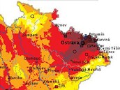 Mapka Českého hydrometeorologického ústavu zachycuje nedělní smogové zatížení.
