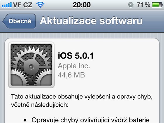Aktualizace iOS 5.0.1 pro iPhone
