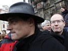Bohuslav Sobotka na protivládní demonstraci na Staromstském námstí v Praze.