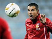 Milan Baro na pondlnm trninku esk fotbalov reprezentace v Podgorici.