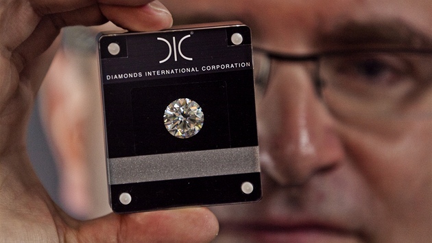 Lubo íha pedstavuje novinám dvanáctikarátový diamant za 12 084 000 korun.