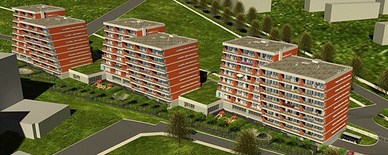 Studie nových naklonných bytovek, které vyrostou v Kotíkovské ulici v Plzni.