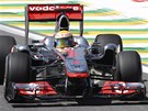 Lewis Hamilton pi tréninku na Velkou cenu Brazílie. 