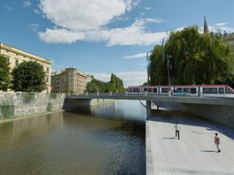 Vizualizace pohledu na koryto řeky Moravy v Olomouci z Blahoslavovy ulice u