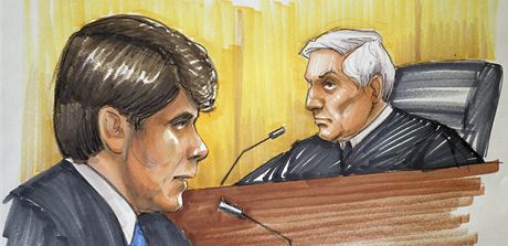 Rod Blagojevich v soudní síni hovoí se soudcem Jamesem Zagelem (7. prosince 2011)