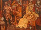 ANDREJ NEME - Ateliér - Malí a ena (1936). Plátno, tempera. Galerie