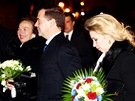 eský prezidentský pár Václav a Livie Klausovi s ruskými protjky Dmitrijem a