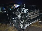 Zdemolované volvo po smrtelné dopravní nehod na silnici R6 z Karlových Var do