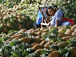 Prodava ananas odpoívá na trhu v centru filipínské metropole Manily.