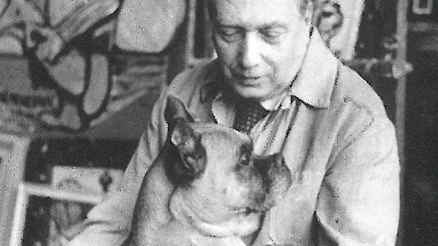 Emil Filla v ateliéru se psem (1949)