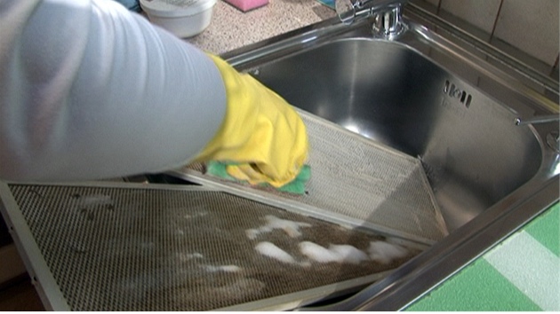 Pořádně odmastit většinou potřebují i mřížky digestoře. Použít můžete i přípravek na čištění trub: nechte ho chvíli působit, pak mastnostu mechanicky odstraňte houbičkou a nakonec chemii pořádně spláchněte čistou vodou. 