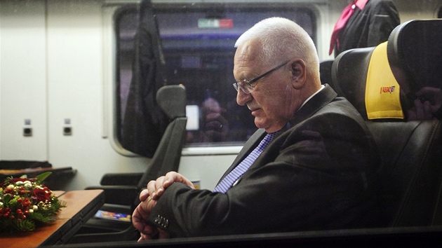 Prezident Václav Klaus se 6. prosince vypravil do Ostravy vlakem společnosti