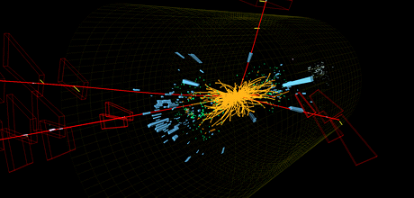 Záznam jedné sráky na urychlovai LHC, jak ji zachytil ásticový detektor