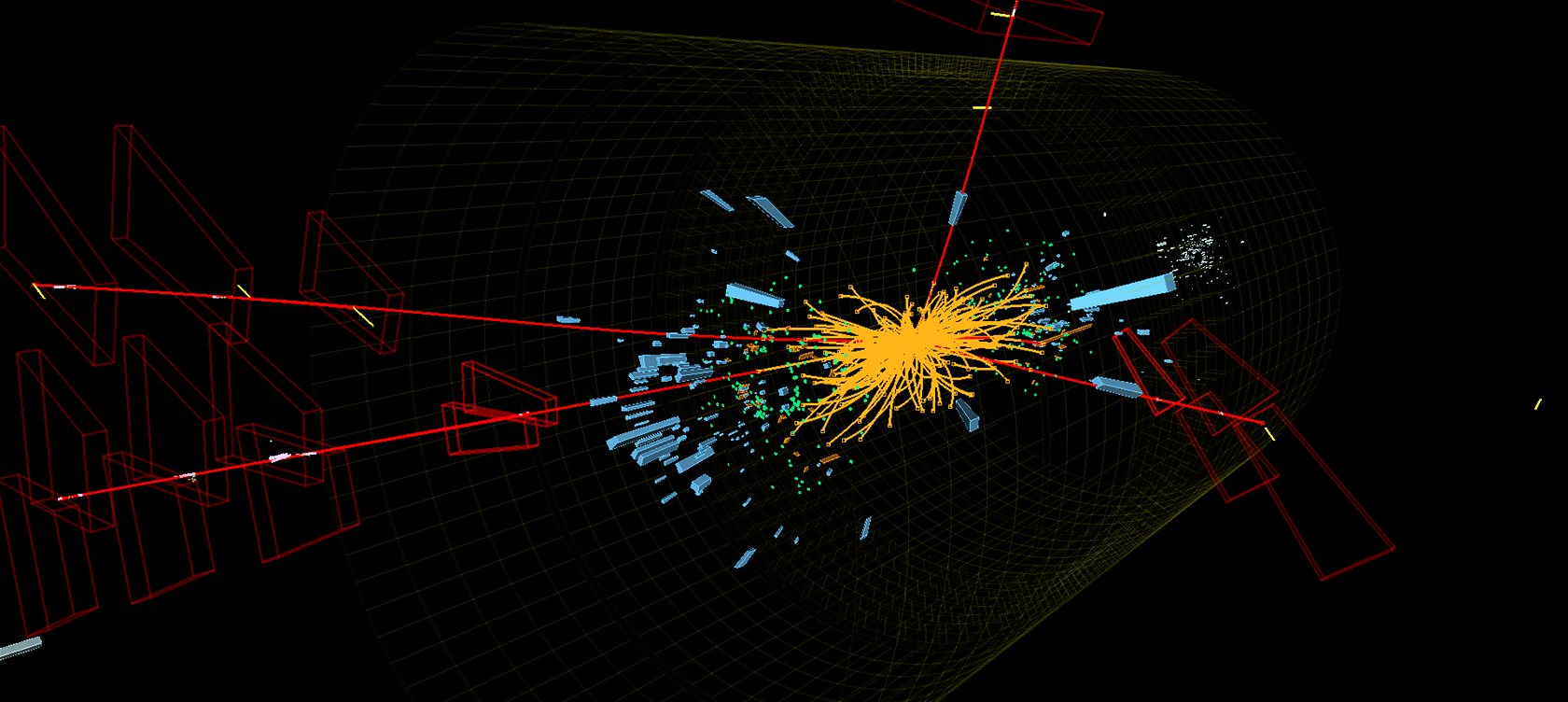 Záznam jedné srá�ky na urychlova�i LHC, jak ji zachytil �ásticový detektor