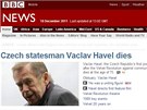 Smrt Václava Havla má jako hlavní zprávu webový portál televize BBC