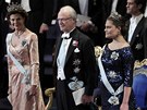 védský král Carl Gustaf, královna Silvia a princezna Victoria 