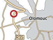Nebezpečná úsek obchvatu Olomouce.