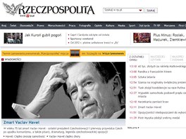 Tituln strana zpravodajskho webu polskho listu Rzeczpospolita v den mrt