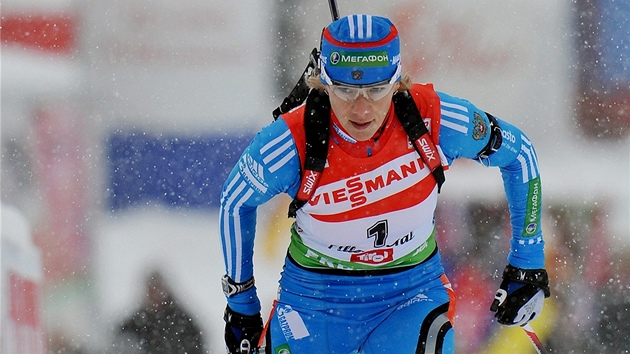ZA PRVENSTVÍM. Ruská biatlonistka Olga Zajcevová pílí do cíle v závod