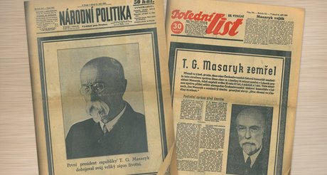 Titulní strany novin ze 14. záí 1937 vnované úmrtí prezidenta T. G. Masaryka