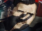 Stíny Syan zakrývají portrét prezidenta Baára Asada. V centru Damaku na