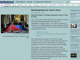 Web rakouského Der Standard a jeho informace o posledním rozlouení s Václavem