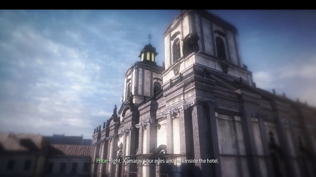 Příběhová část mise, při které je hráč jen pozorovatel. Na obrázku je zachycené Staroměstské náměstí