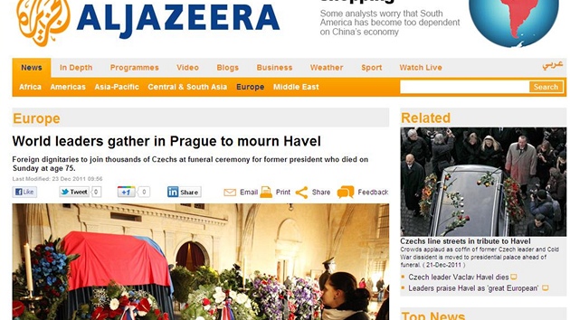 Posledního rozlouení s Václavem Havlem si vimla  katarská al-Dazíra. Na webu