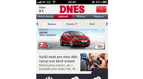 Aplikace MF DNES pro iPhone s aktualizac 