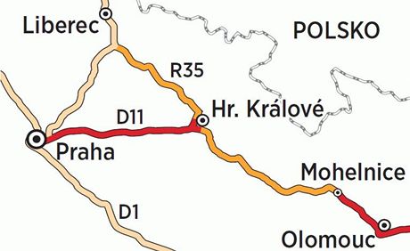 Rychlostn komunikace R35 z Liberce do Olomouce a jej plnovan sek (na mapce