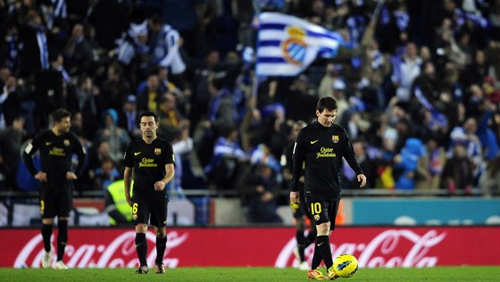 ZKLAMÁNÍ BARCELONY. Messi a spol. zkrouen míí do atny, fanouci Espaolu