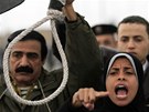 Demonstranti ped soudní síní poadují Mubarakovu smrt (5. ledna 2011)