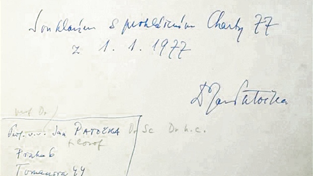 Podpis Jana Patoky pod Chartou 77