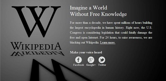 Anglická verze Wikipedie se na protest proti chystaným americkým zákonům