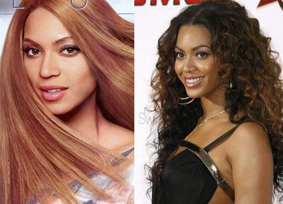 Zpvaka Beyoncé v  kampani pro kosmetickou firmu (vlevo) a pi bném focení