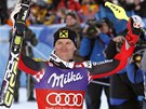 TEN NEJRYCHLEJÍ. Ivica Kosteli slaví vítzství ve slalomovém závodu Svtového