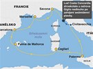 MAPKA: Costa Concordia - okruní plavba Stedomoím