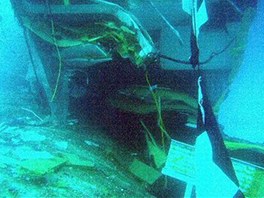 Zkáza lodi Costa Concordia je dobe vidt pod vodou.  Lo se bhem pondlka